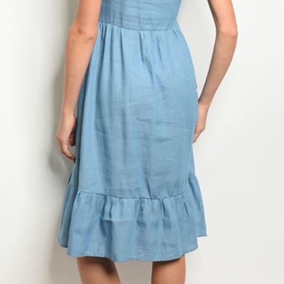 2 POCKETS ! Denim Button Up Embroidered SunDress - Picture 6 of 9